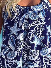 Modest Tankini Set Starfish Print Cami Top & Shorts Swimsuit