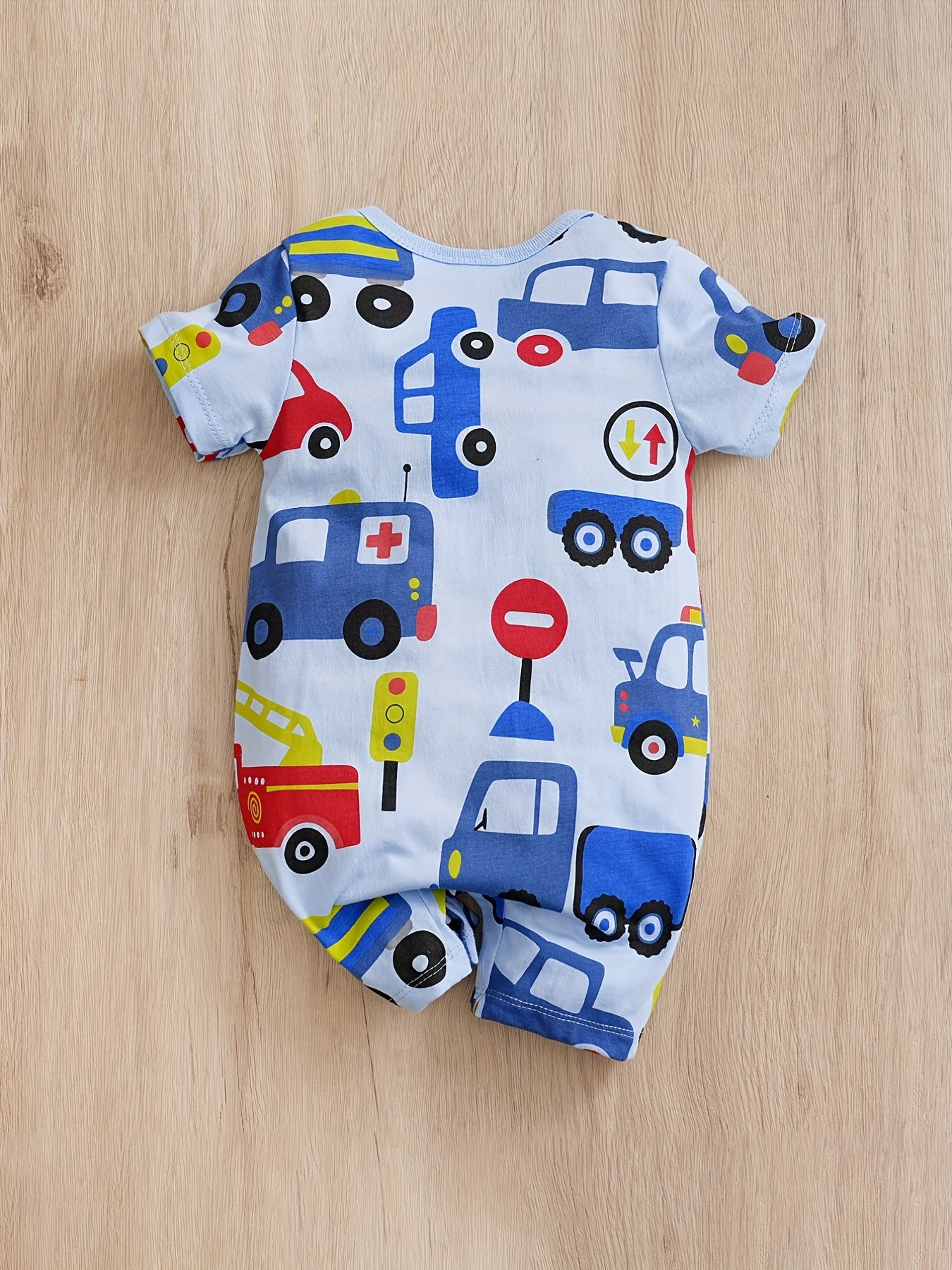 Baby Boys Car Graphic Print Cotton Romper