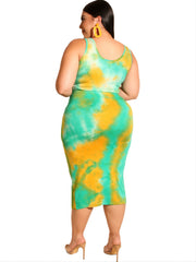 Tie Dye Crop Top & Pencil Skirt Set with Belt