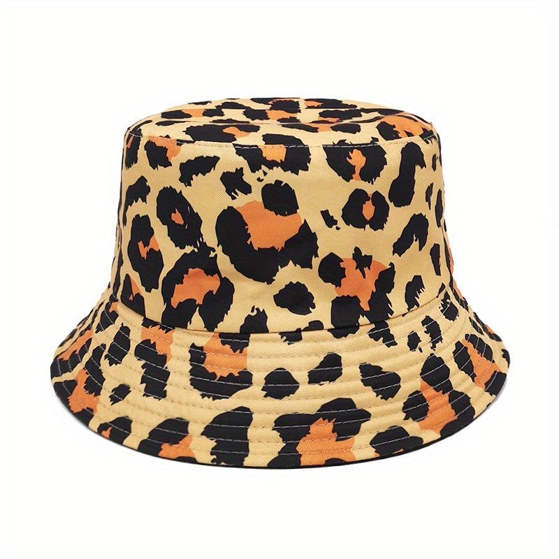 Leopard Print Bucket Hat Y2K Fisherman Cap Reversible