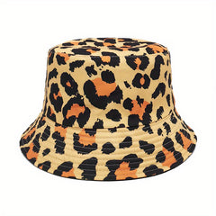 Leopard Print Bucket Hat Y2K Fisherman Cap Reversible
