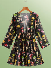 Mushroom Print Long Sleeve Cover Ups Semi Sheer High Stretch