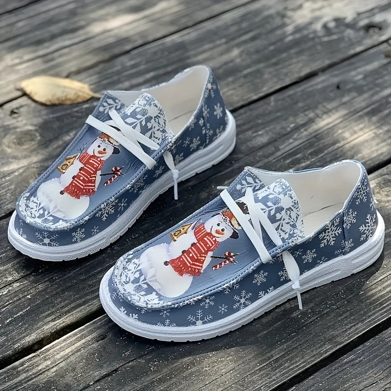Snowman Pattern Slip On Sneakers Comfortable Wear-Resistance Boat Shoes