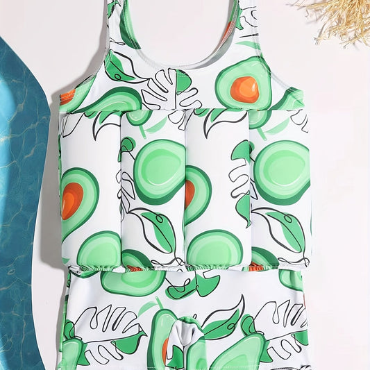 Baby Girls Avocado Print Swimsuit Sleeveless & Adjustable