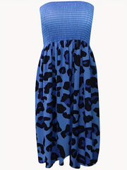 Leopard Print Shirred Tube Dress Casual Backless Dress For Spring & Summer