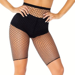 Fishnet Biker Shorts High Waist Hollow Out Stockings