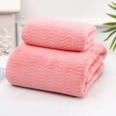 2pcs Wavy Pattern Towel Set Coral Velvet Hand Bath Soft Absorbent Towels