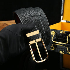 Men's Minimalism Hollow Auto Buckle Belt Stainless Steel Top Layer Cowhide