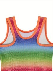 Girls Rainbow Sleeveless Gymnastics Jumpsuit For Dance Sports