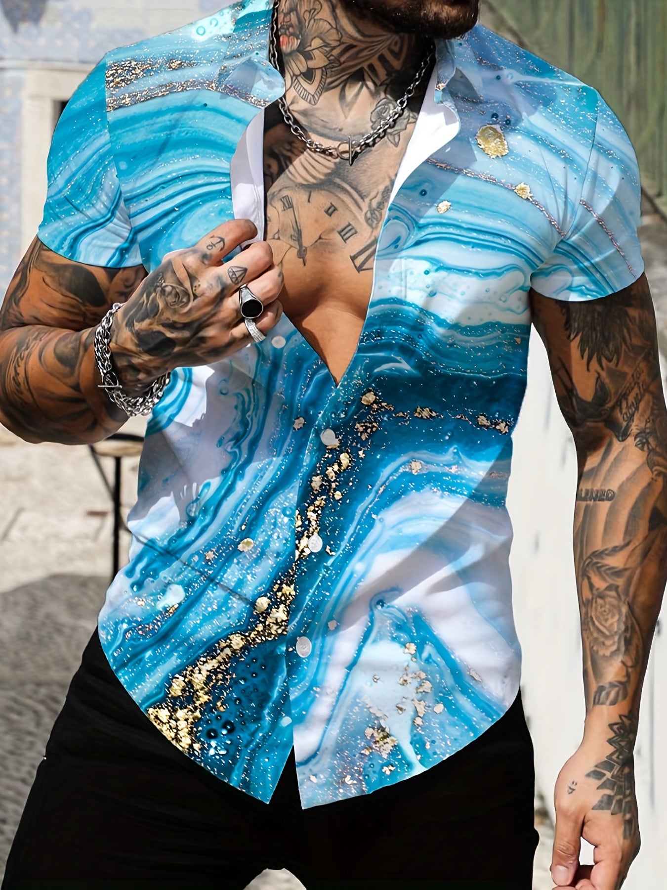 Abstract Print Men's Casual Short Sleeve Shirt