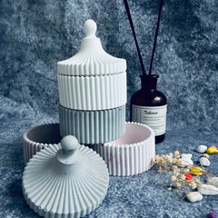 Candle Jar Silicone Mould Round Stripe Storage Box Crystal Resin Jewelry Box