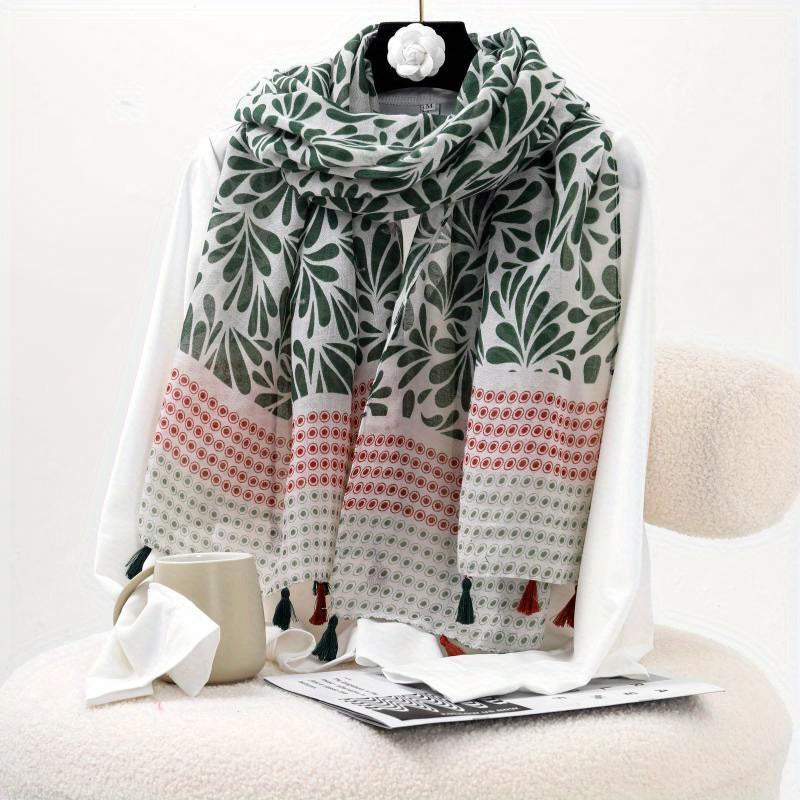 Boho Contrast Scarf Lightweight Soft Tassel Shawl