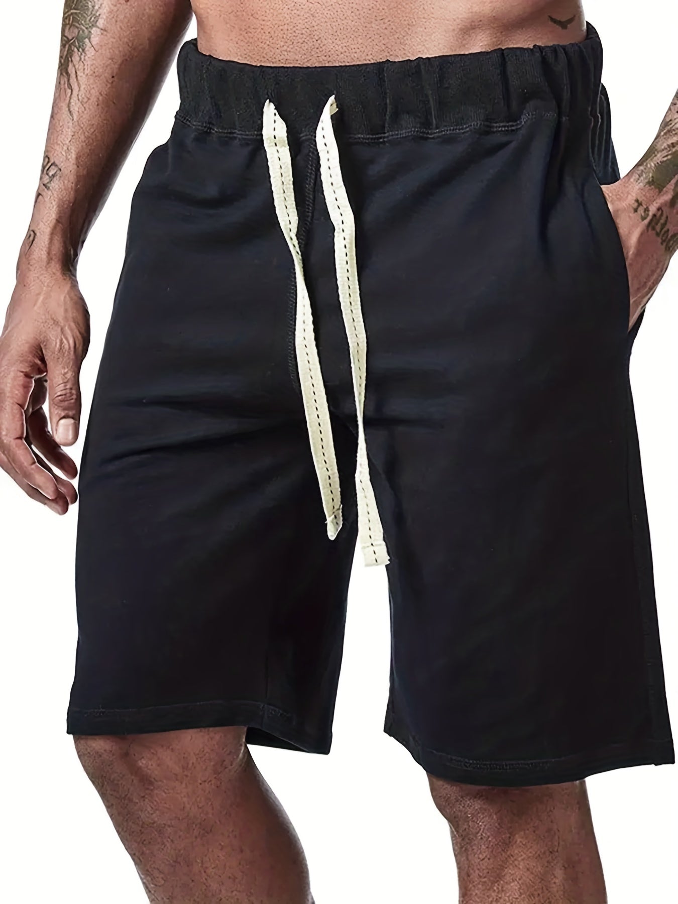 Cotton Drawstring Cargo Shorts Men's Casual Solid Cargo Shorts