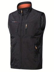 Men's Stand Collar Zip Up Cargo Vest for Outdoor Activities