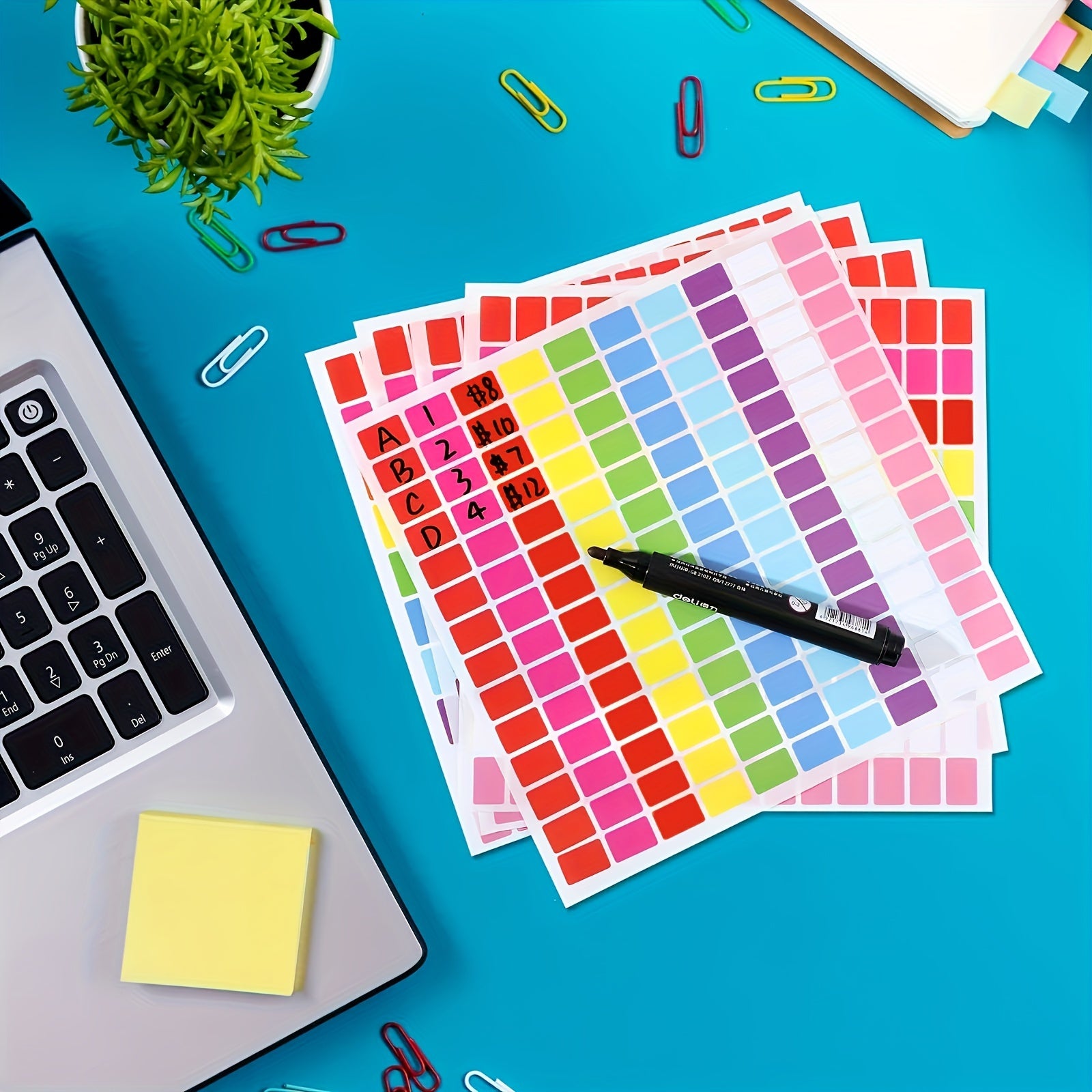 1400 Removable Colored Stickers for Labeling - 10 Coding Labels Rectangle