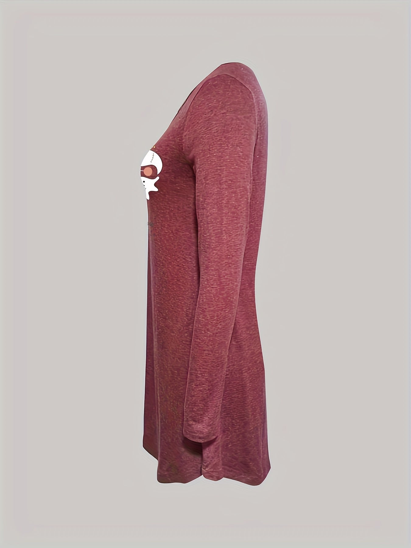 Ghost Print Night Dress Crew Neck Long Sleeve Pajama Dress Women's Sleepwear