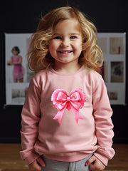 Girls Bow Tie Pattern Crew Neck Long Sleeve Sweatshirt