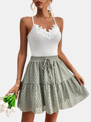 Lace Sleeveless Cami Top & Drawstring Waist Skirts Set Women's Clothing