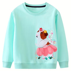 Girls Puppy Embroidery Sweatshirt Top Pullovers For Sports Casual Outfit