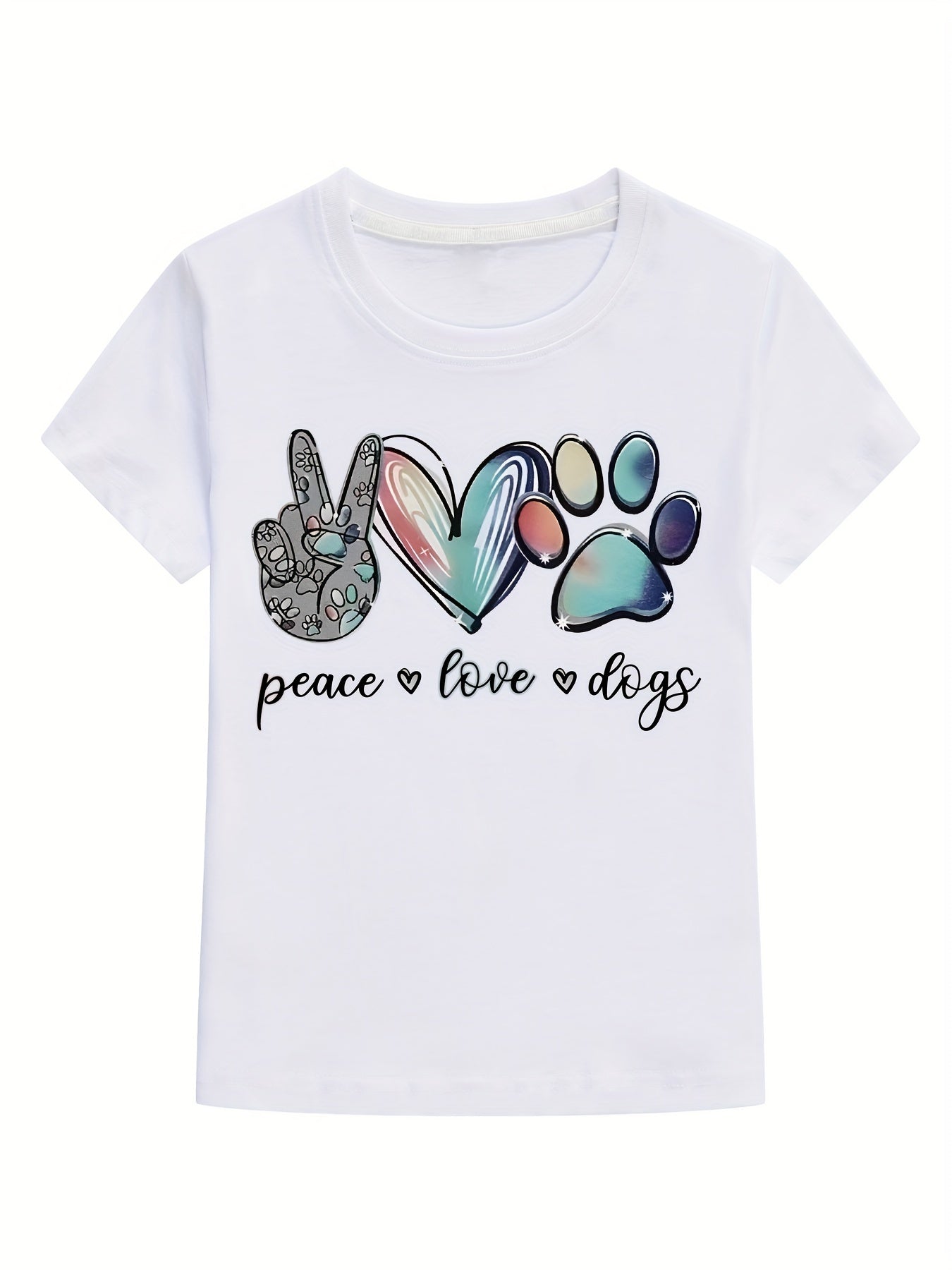 Boy's Peace Love Dogs Print T shirt Active Short Sleeves Tee Top