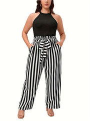 Women's Plus Halter Neck Cami Top & Striped Pants Two Piece Set