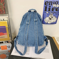 Stylish Denim Backpack with Laptop Compartment High Capacity School & Travel Bag