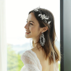 Bridal Headband Leaf Flower Rhinestone Wedding Headwear for Women