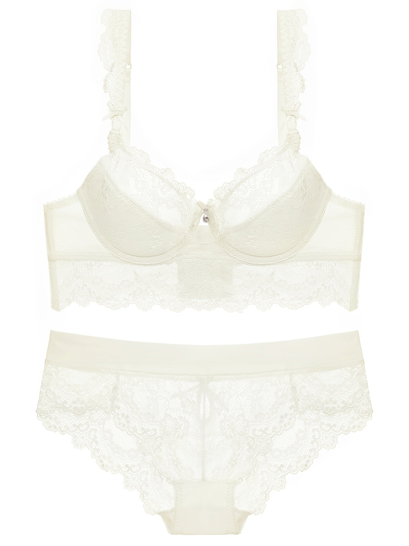 Lace Thin Cup Lingerie Set Breathable Semi Sheer Knitted Fabric Intimates