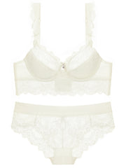 Lace Thin Cup Lingerie Set Breathable Semi Sheer Knitted Fabric Intimates