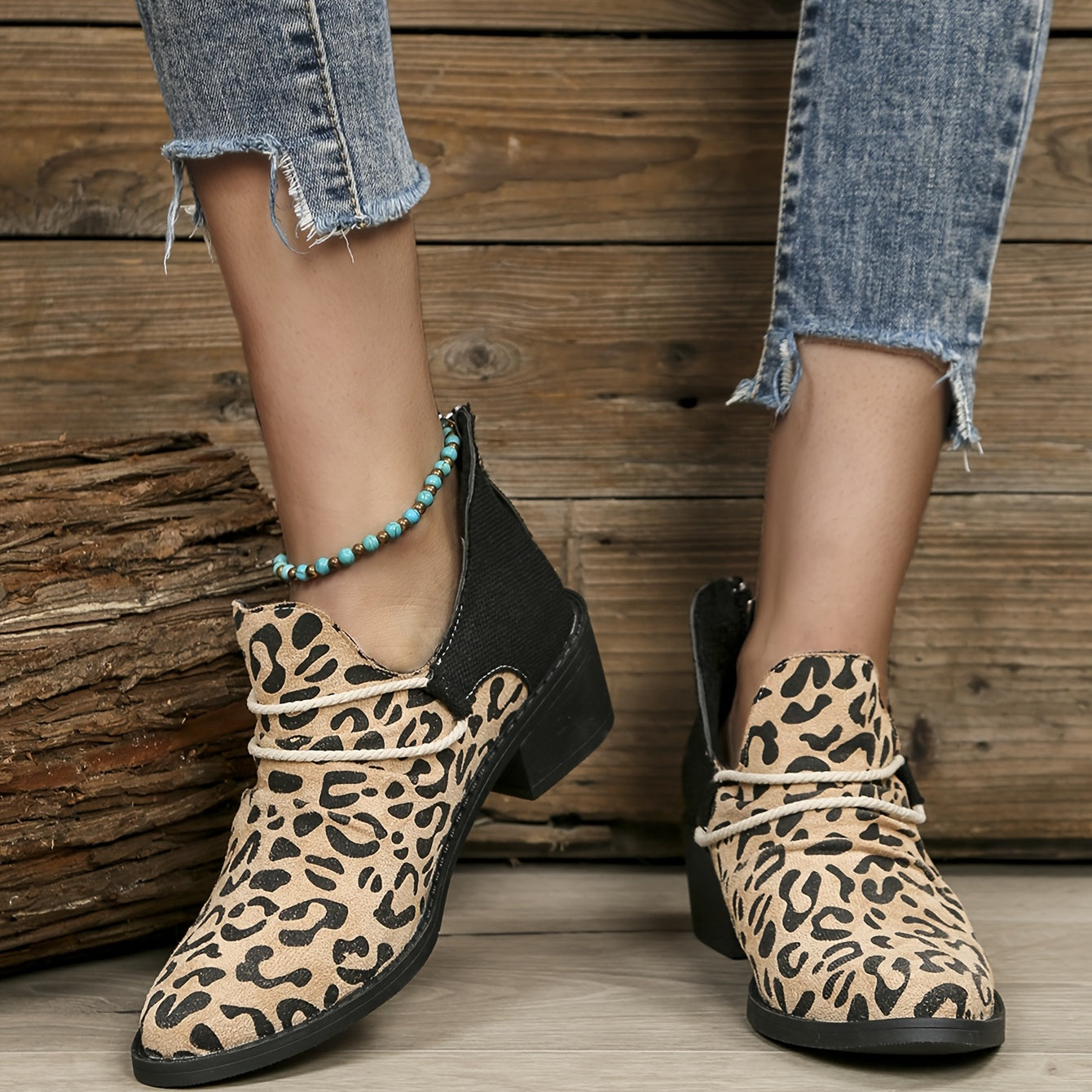 Leopard Print Ankle Boots Chunky Heeled Chelsea Boots