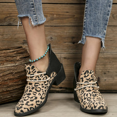 Leopard Print Ankle Boots Chunky Heeled Chelsea Boots