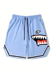 Men's Streetwear Shark Graphic Drawstring Shorts
