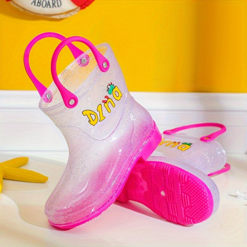 Girl's Transparent Rain Boots Slip On Waterproof Rain Shoes