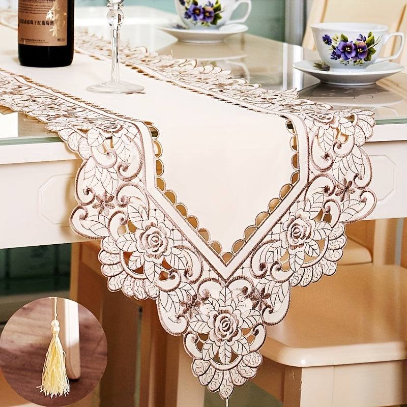 Polyester Table Runner Floral Pattern Solid Table Cover Holiday Decoration