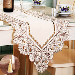 Polyester Table Runner Floral Pattern Solid Table Cover Holiday Decoration