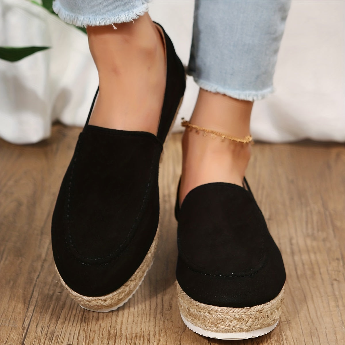 Women's Platform Espadrille Loafers Slip On Casual Flat Shoes