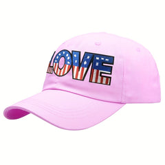LOVE Embroidery Baseball Cap, Flag Pattern Dad Hat