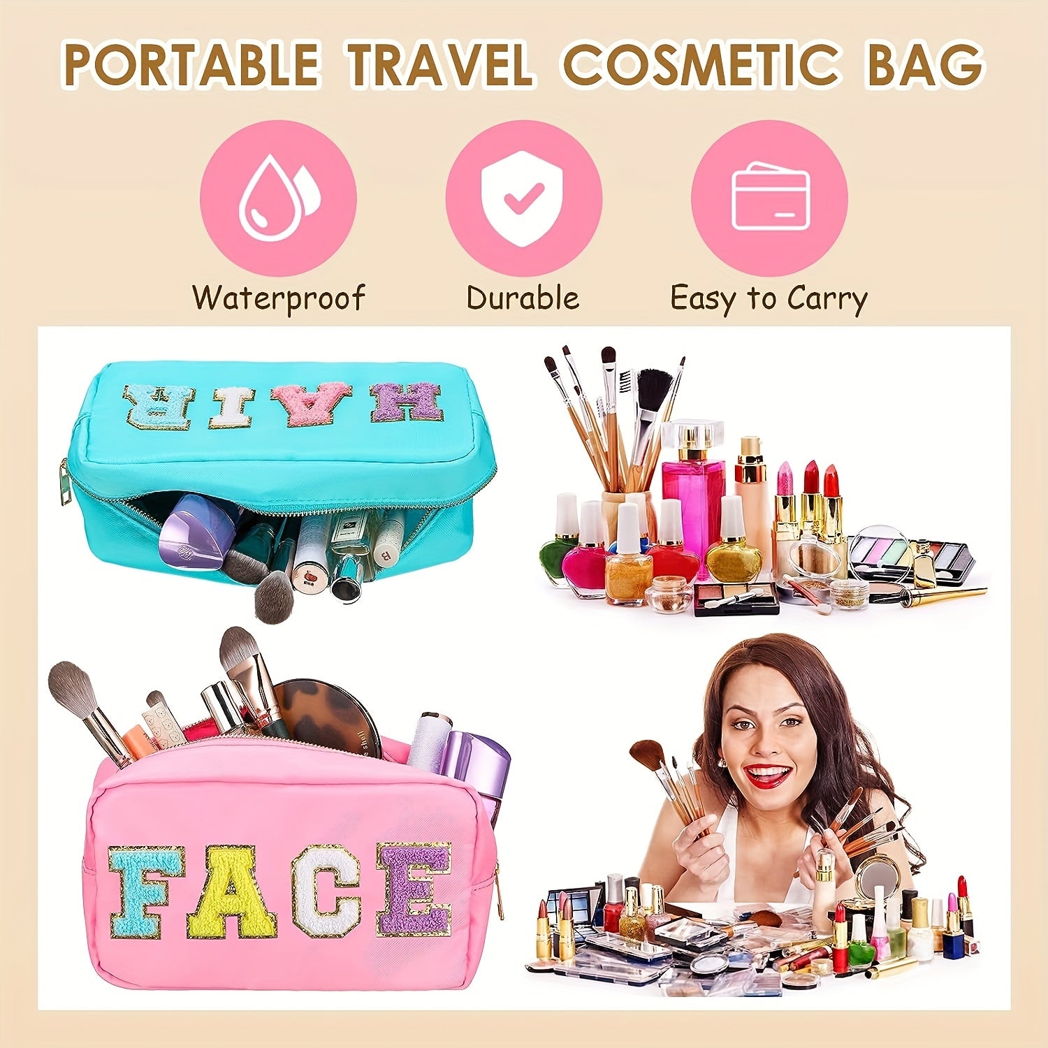 4 Pcs Embroidered Cosmetic Pouch Set Waterproof Travel Makeup Organizer Bag