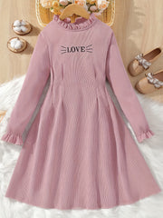 Embroidered Ruffle Collar Dress for Girls - Vacation Ready