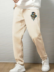 Skull & Snake Print Men's Sweatpants Solid Drawstring Casual
