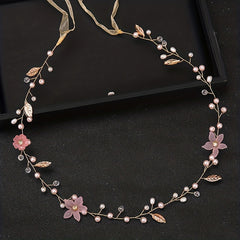 Silvery Flower Leaf Headband Faux Pearl Head Piece Bridal Wedding Hair Accessori