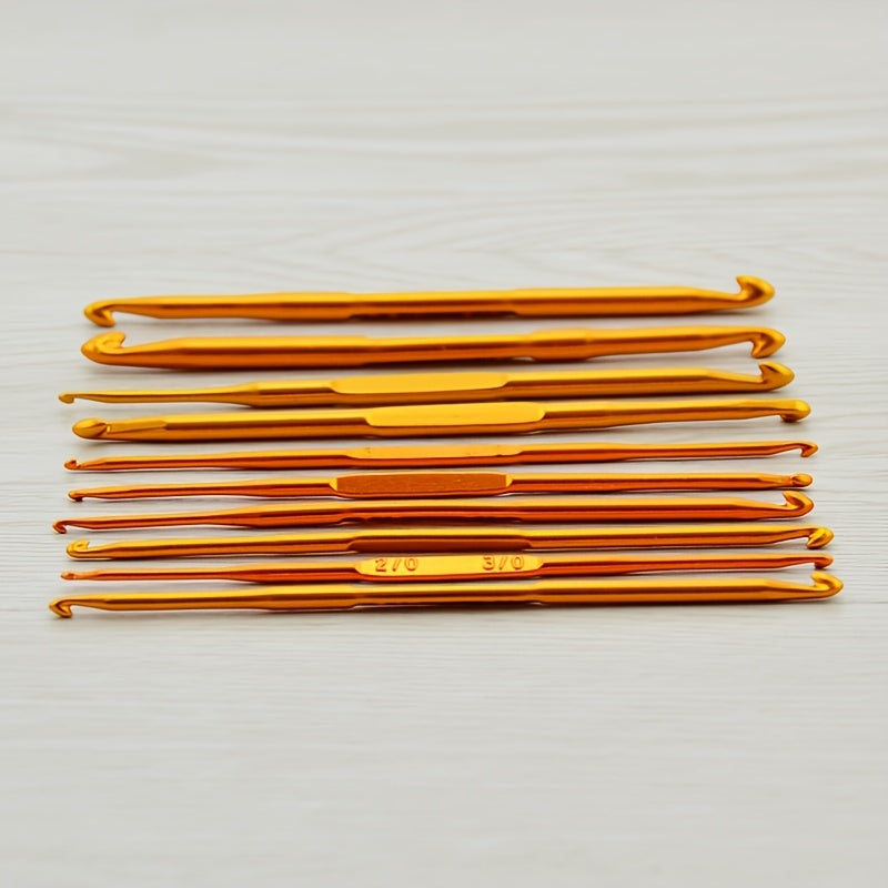 10pcs Double Ended Alumina Crochet DIY Knitting Tools Golden Aluminum Crochet