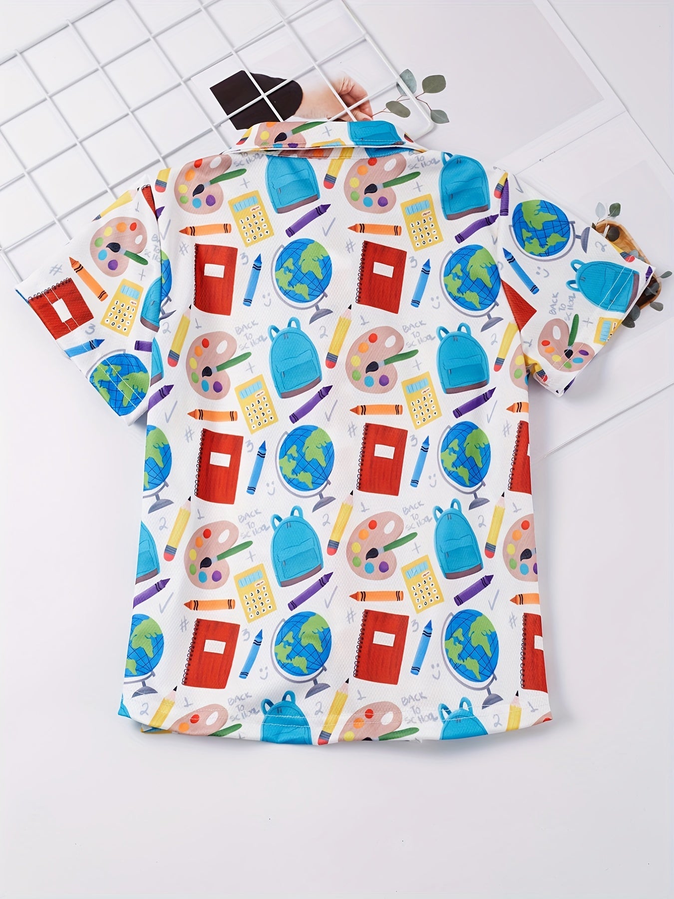Boys Cartoon Palette Pencil School Bag Print Shirt Kids Summer Clothes