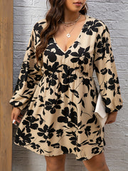 Floral Lantern Sleeve Mini Dress Plus Size