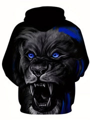 Men's Wolf Graphic Hoodie Active Slightly Stretch Breathable Hooded Sweatshirt
