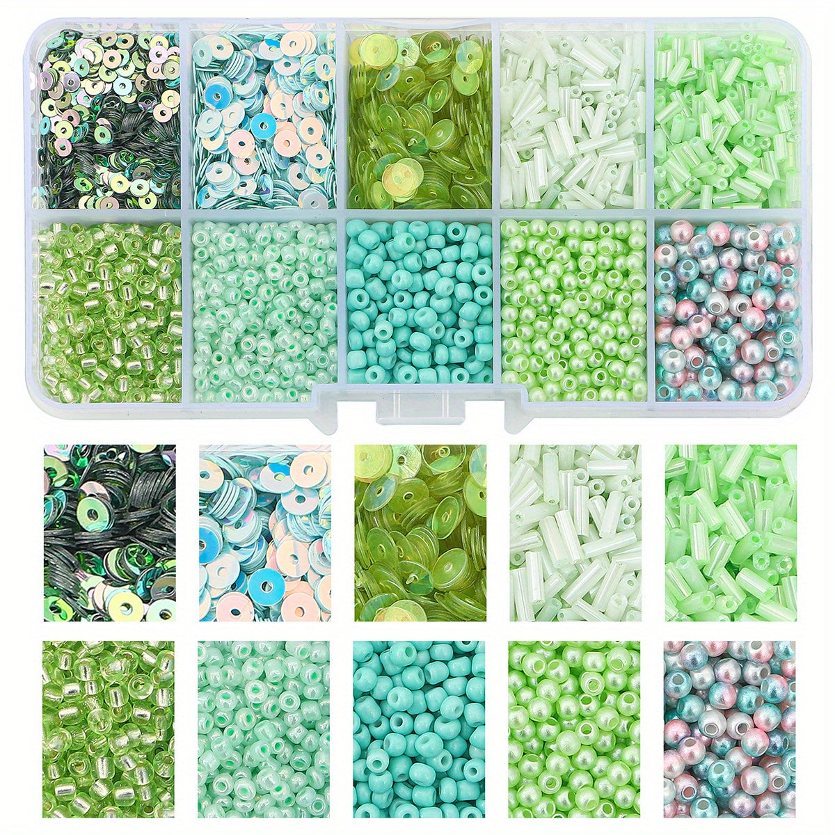 10 Grids Seed Bead Glitter Faux Pearl DIY Jewelry Material Pack