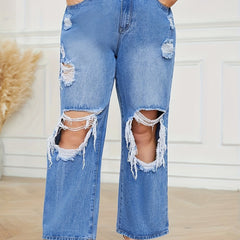 Ripped High Rise Wide Leg Jeans