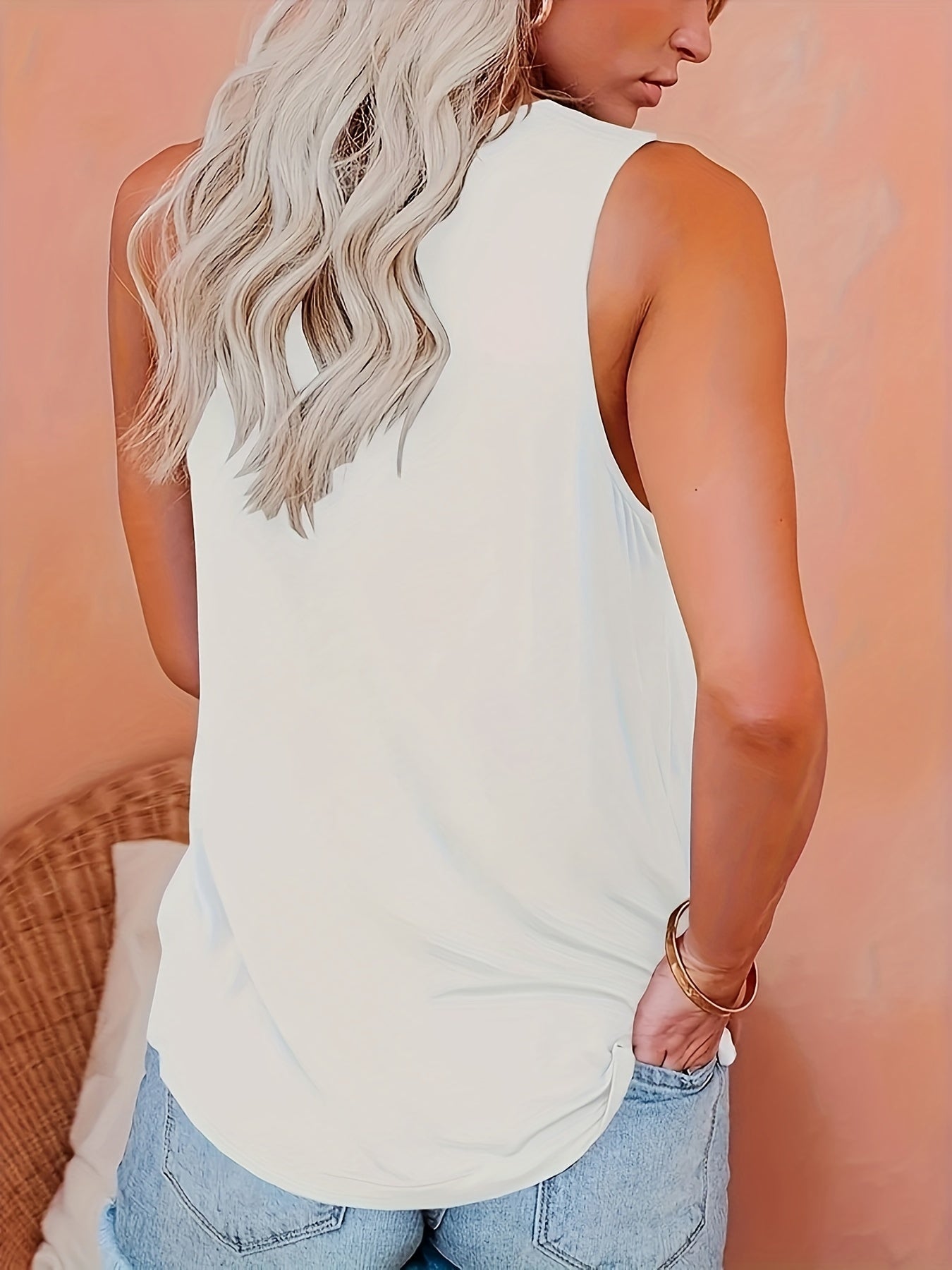 Colorful Letter Print Crew Neck Tank Top for Summer
