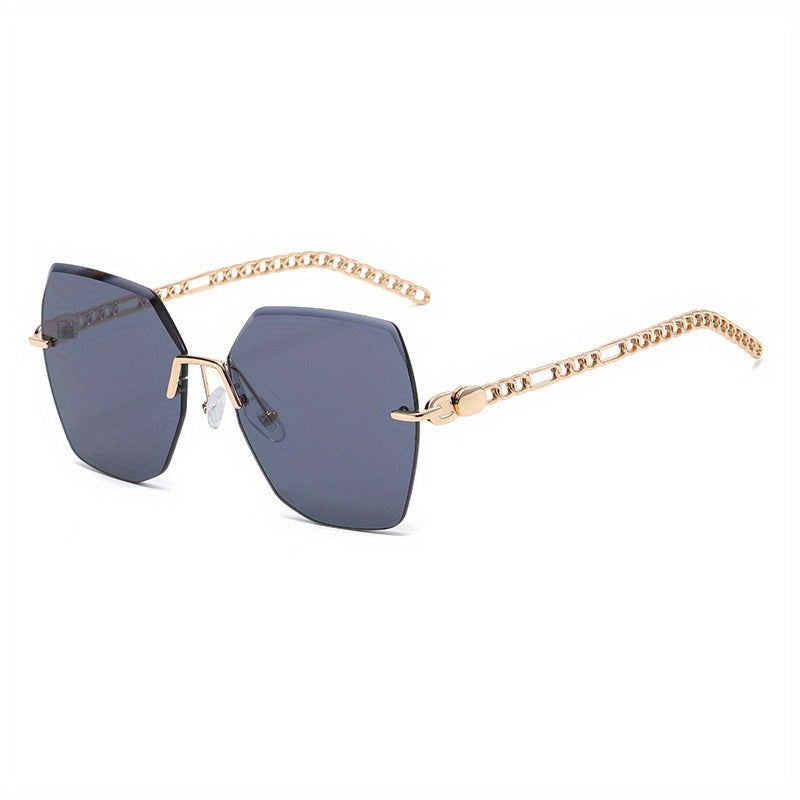 Y2K Rimless Sunglasses For Women Mod Chain Charm Gradient Metal Glasses