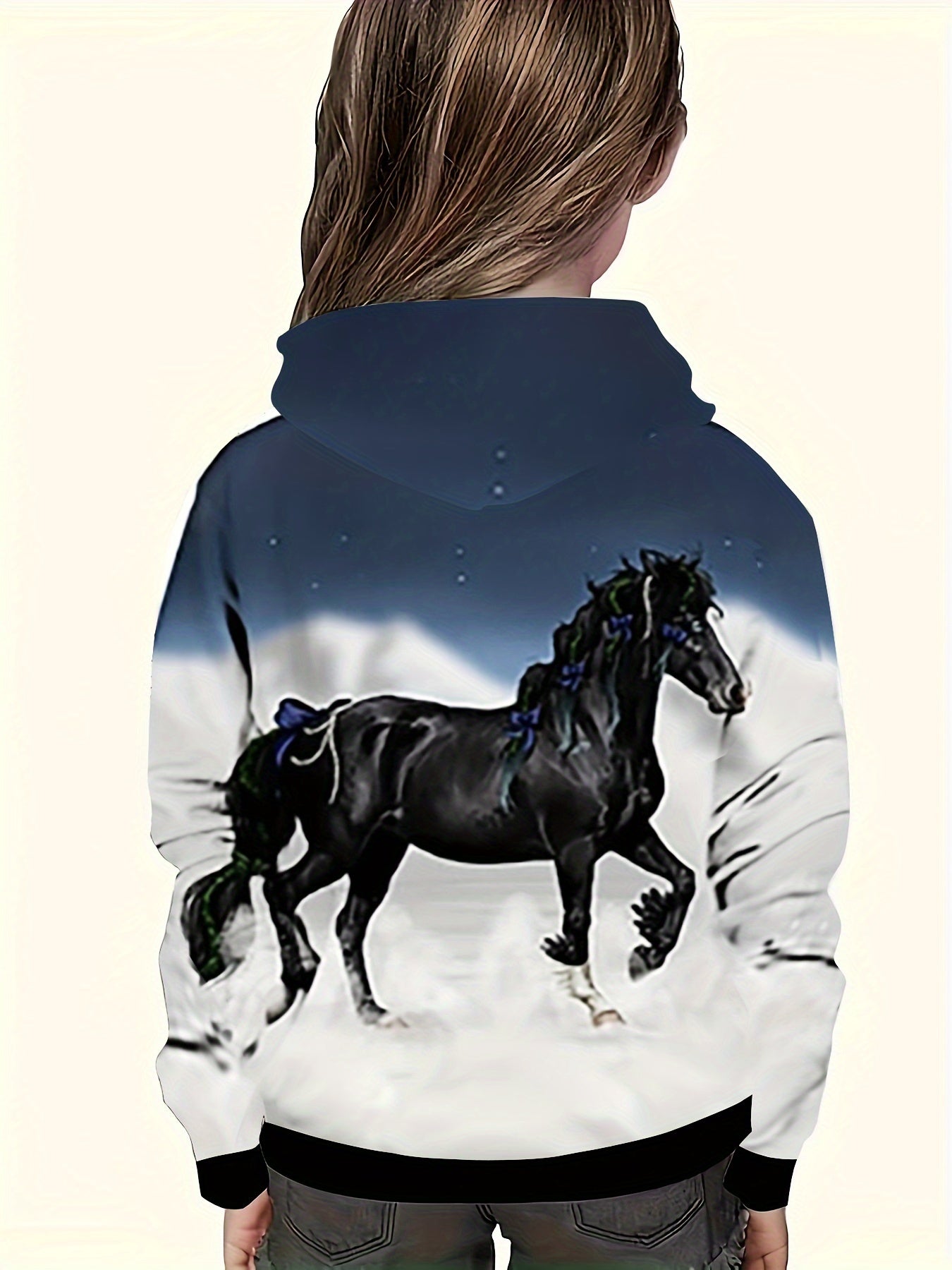 3D Horse On Clouds Graphic Hoodie Long Sleeve Sweatshirt